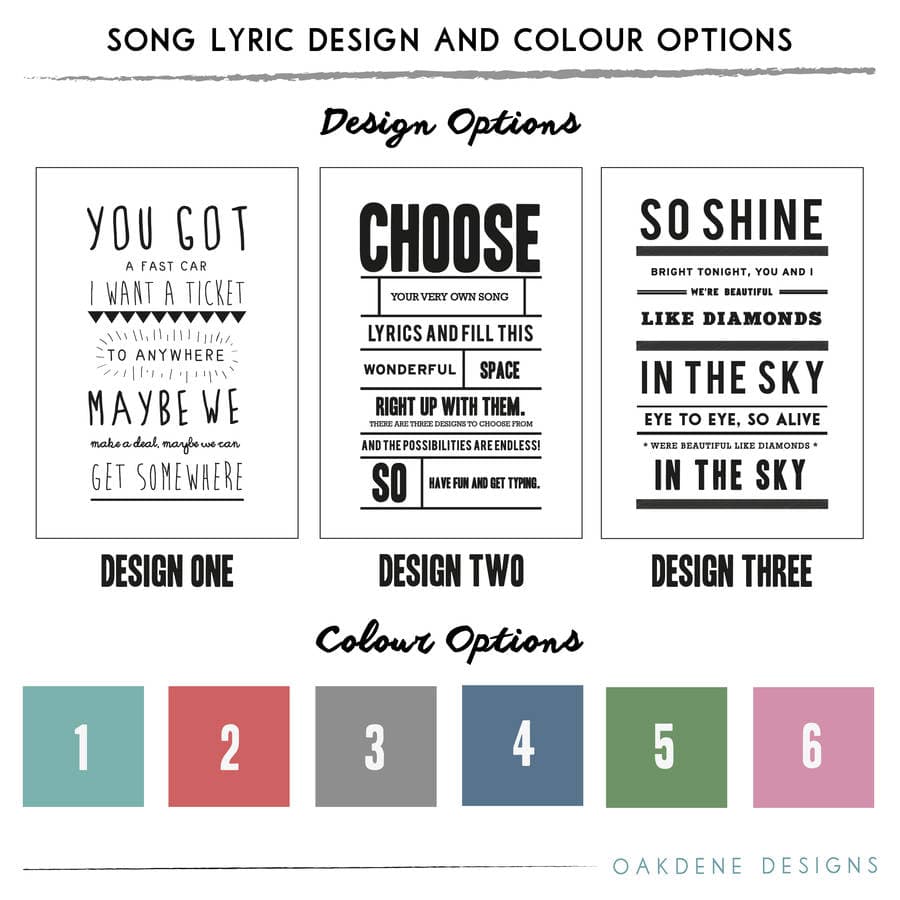 Personalised Song Lyrics Print By Oakdene Designs
