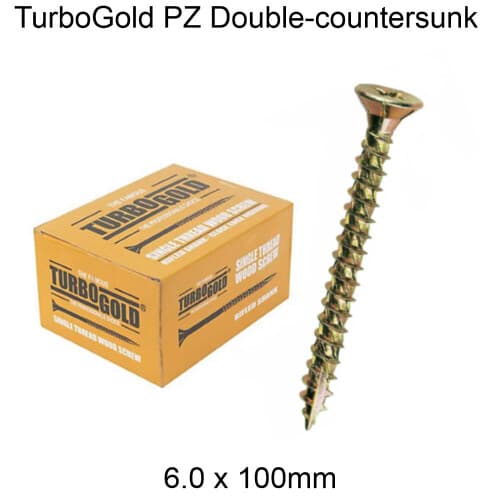 TurboGold Pozi Double Countersunk Multipurpose Wood Screws 6.0 x 100mm ...