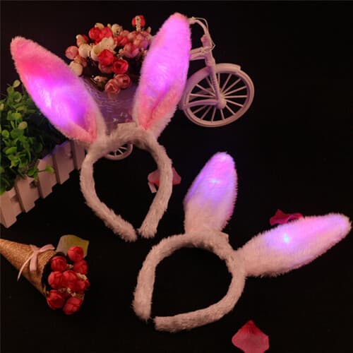 Rabbit Ears Headband Light Flashing LED Plush Fluffy Bunny Tail Tie ...