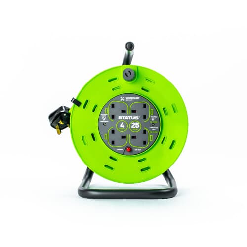 STATUS 4 Socket Cable Reel | 25m Green Extension Lead | 13A with ...