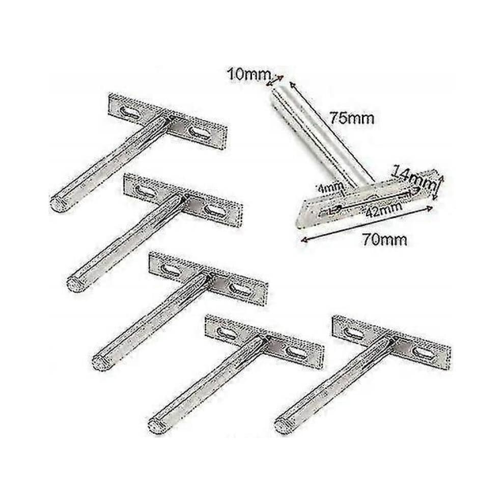 6pcs Concealed Shelf Support Floating Shelf Brackets T Brackets Fixings ...