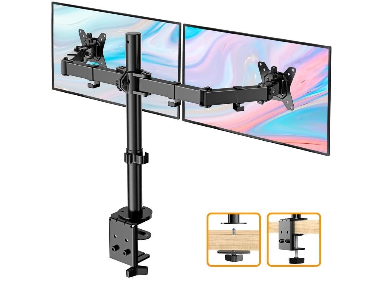HUANUO Dual Monitor Stand - Double Articulating Arm Monitor Desk Mount ...