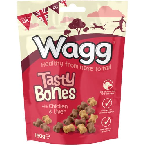 Wagg Tasty Bones with Chicken & Liver Dog Biscuits 150g | Chelsea Pet Shop
