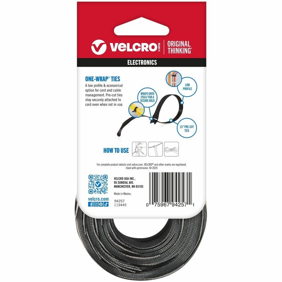 VELCRO® One Wrap Thin Cable Ties - Cable Tie - Black, Gray - 30 - 25 lb ...