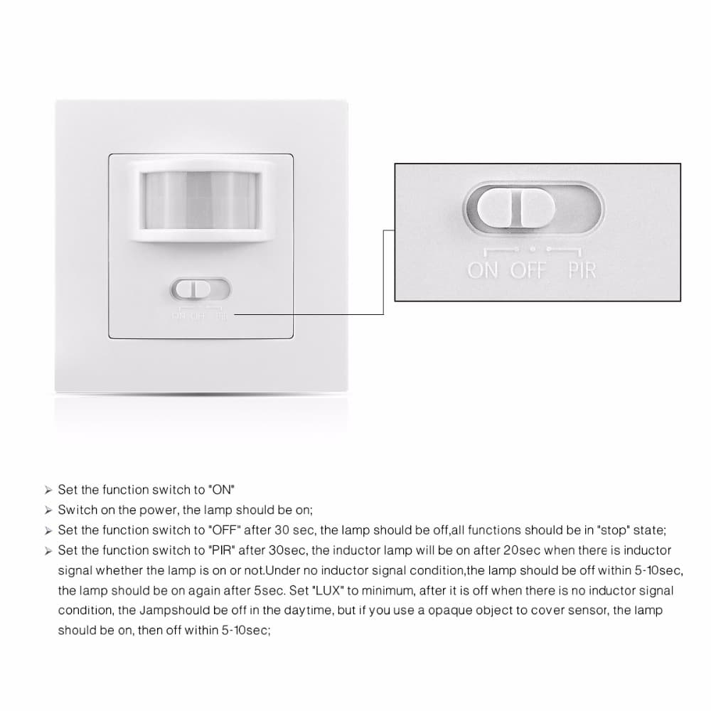 Wall mounted PIR Motion Sensor light Switch ON / OFF Power Electrical ...