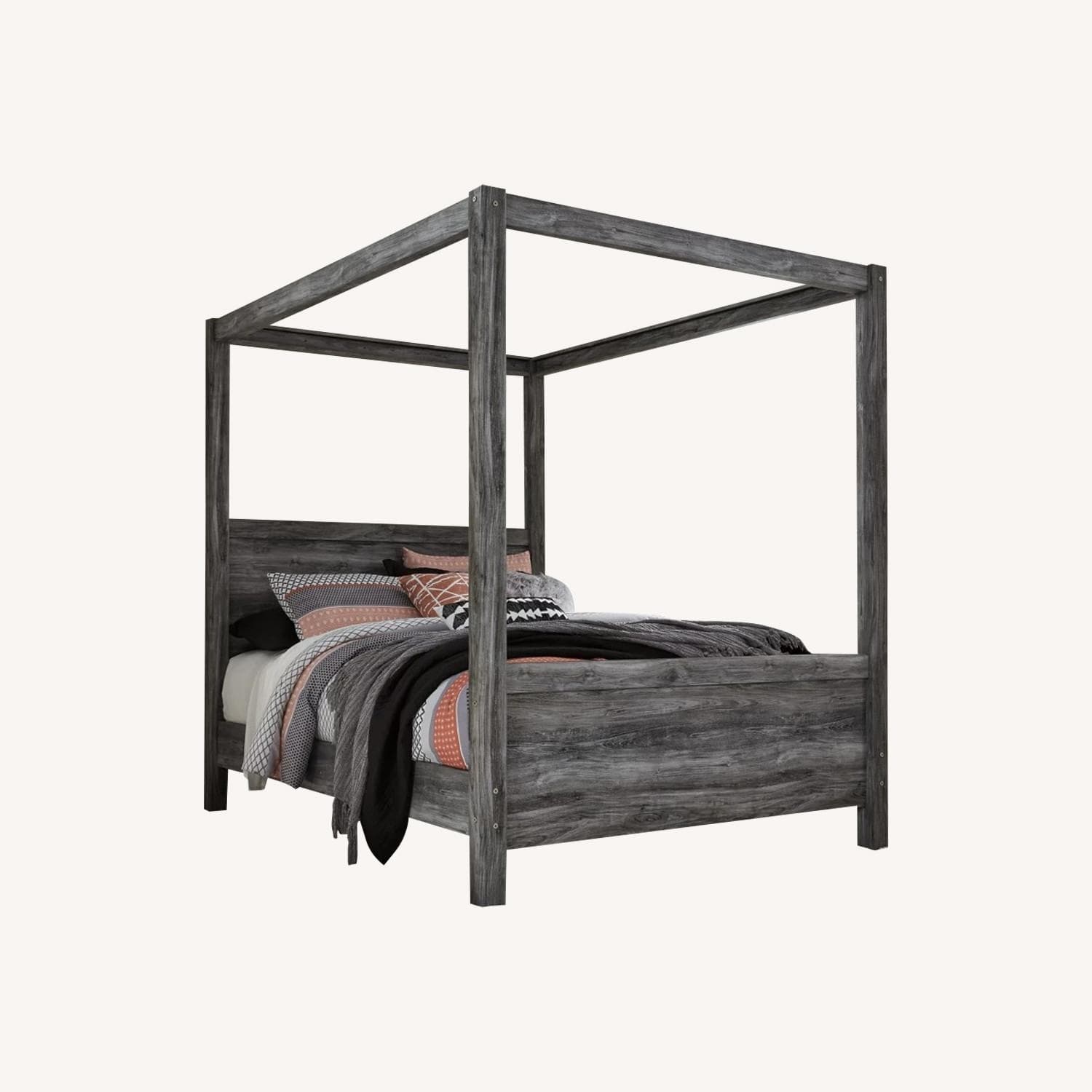 Four Poster Canopy Queen Gray Bed Frame - AptDeco