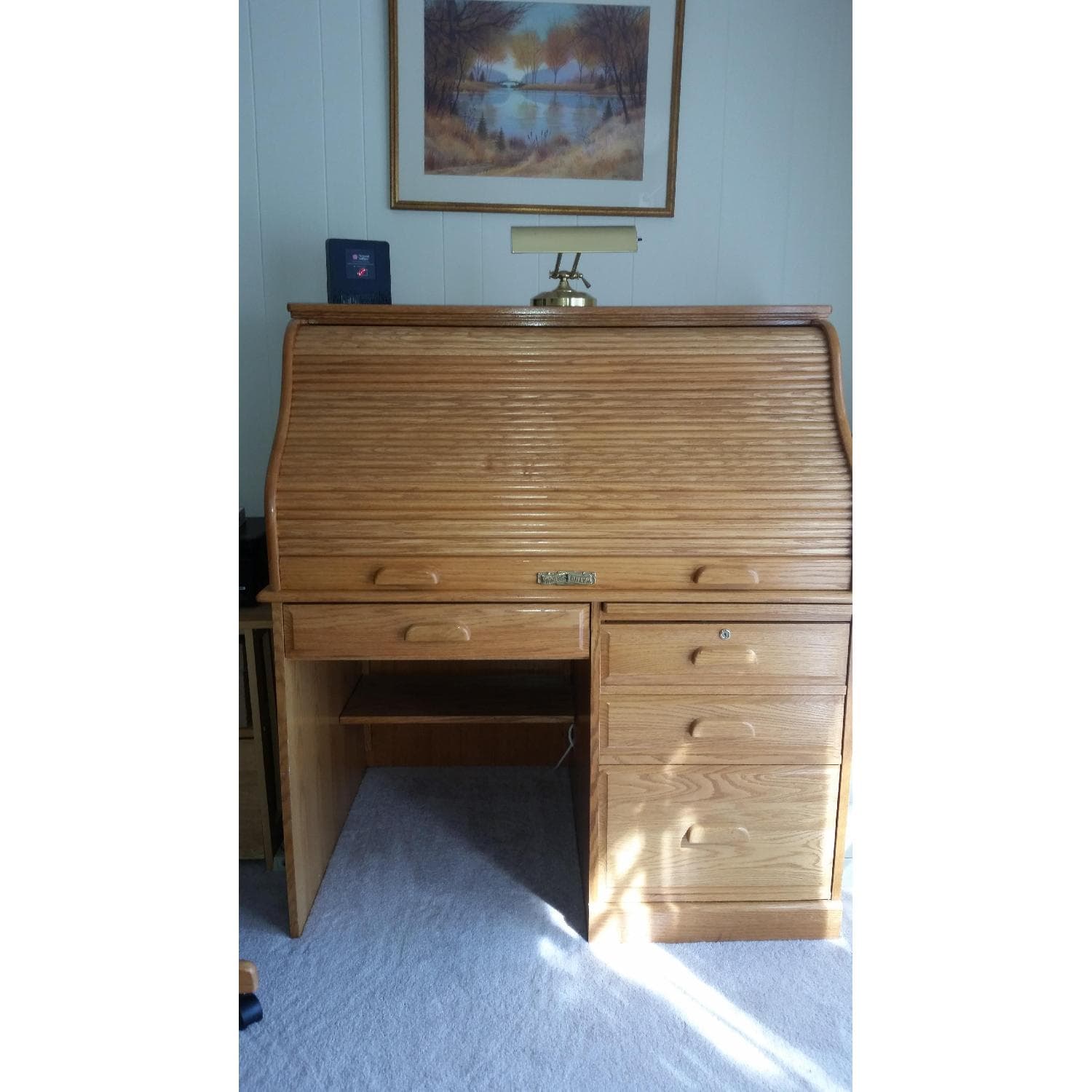 Roll-Top Oak Computer Desk - AptDeco