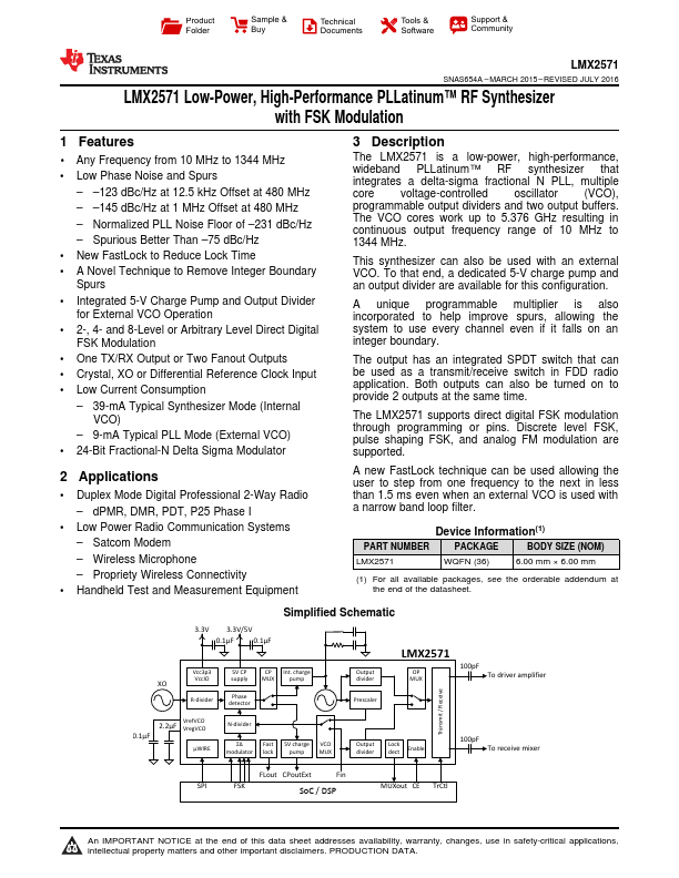 LMX2571 Datasheet | Texas Instruments