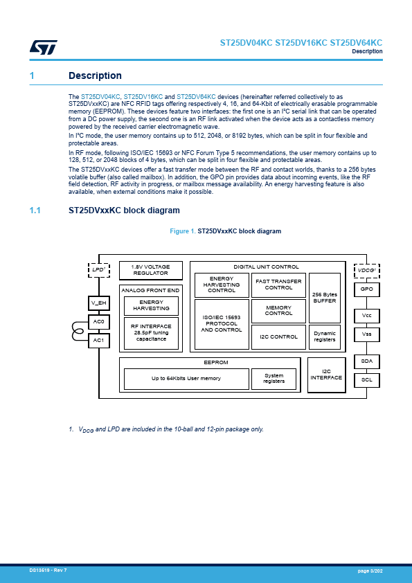 ST25DV64KC Datasheet (Dynamic NFC/RFID tag-IC) | STMicroelectronics