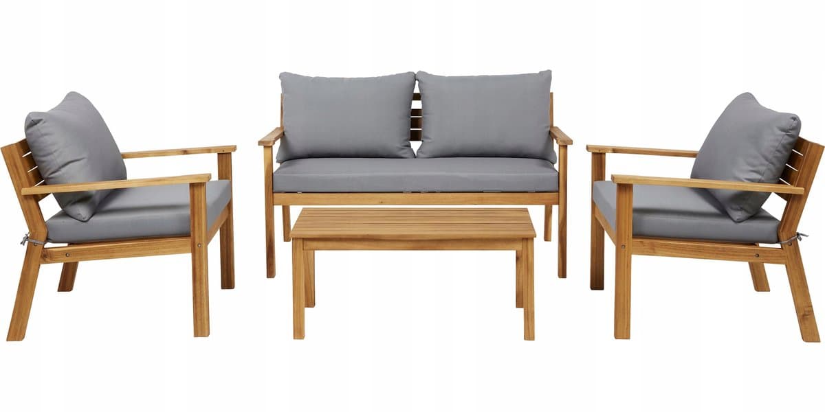 Zestaw ogrodowy Blooma Denia Sofa Fotele Stolik 4-osobowy Drewno ...