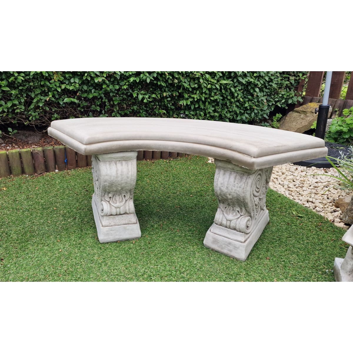 Curved Stone Garden Bench – Handcrafted Frostproof Outdoor Seating ...