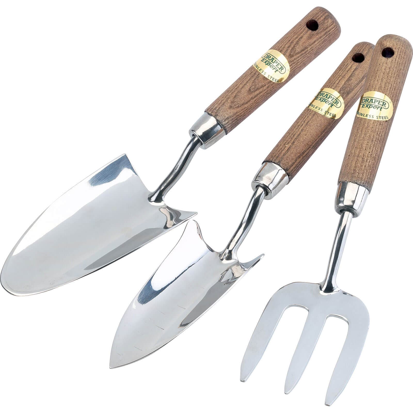 Draper Expert 3 Piece Stainless Steel Hand Fork and Trowel Set - Garden ...