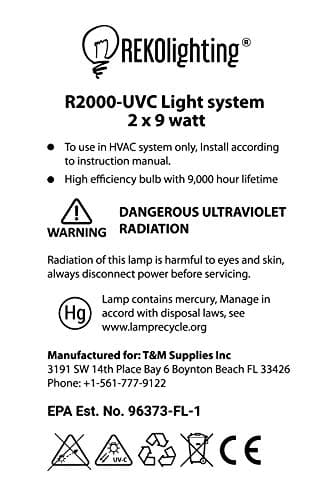 REKO Lighting R2000 UV-C Whole House HVAC Air Purifier For Clean Air ...