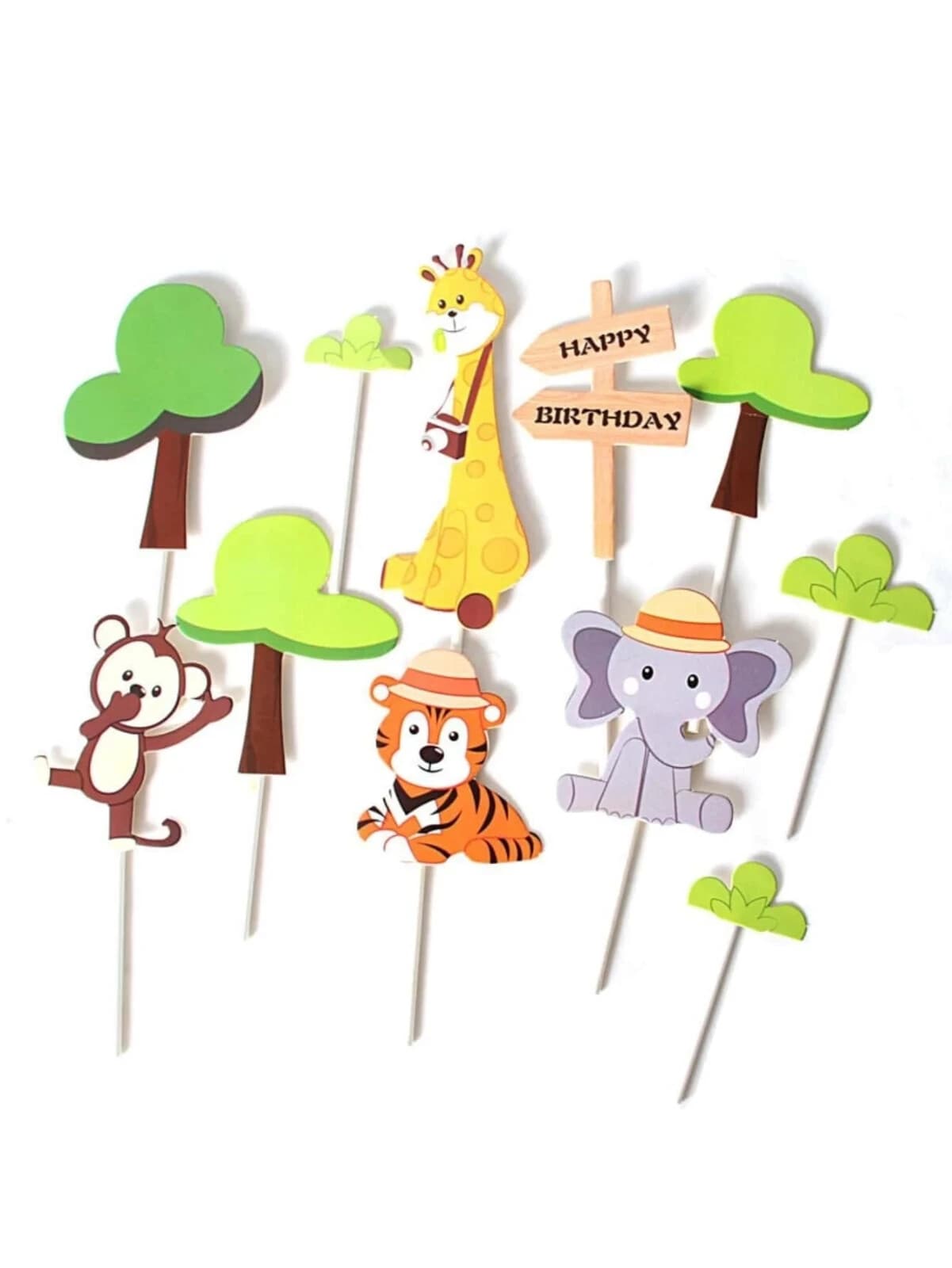 11 Piece Jungle Animal Cake Toppers Set Giraffe Tiger Elephant wild ...