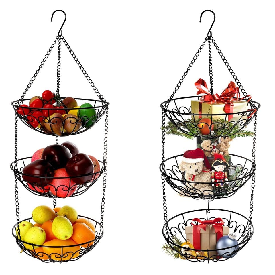 3tier Hanging Fruit Basket Heavy Duty Wire Baskets For Kitchen Rustic ...