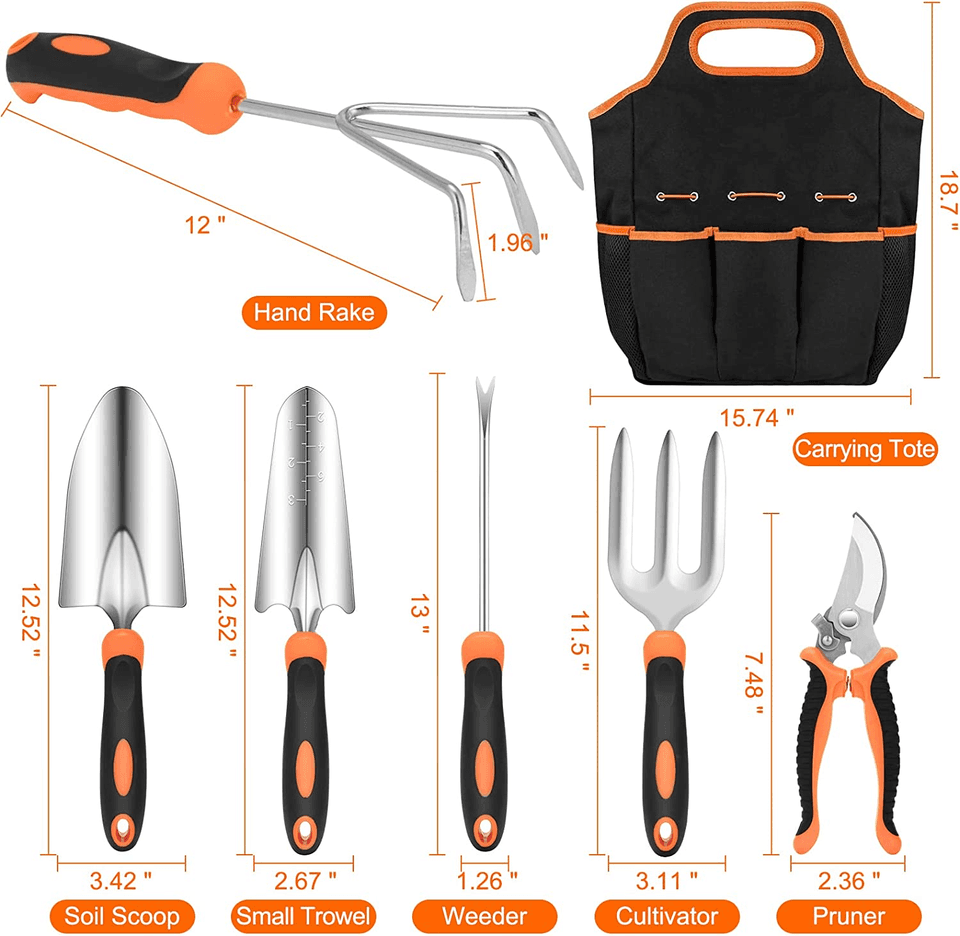 Heavy Duty Gardening Tool Set, Stainless Steel with Non-Slip Grip ...