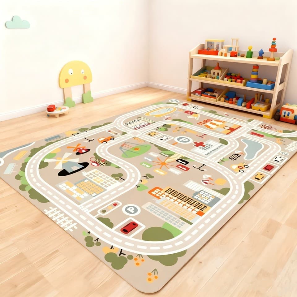 Interactive Kids Children's Rugs Town Road Map City Rug Play Village ...