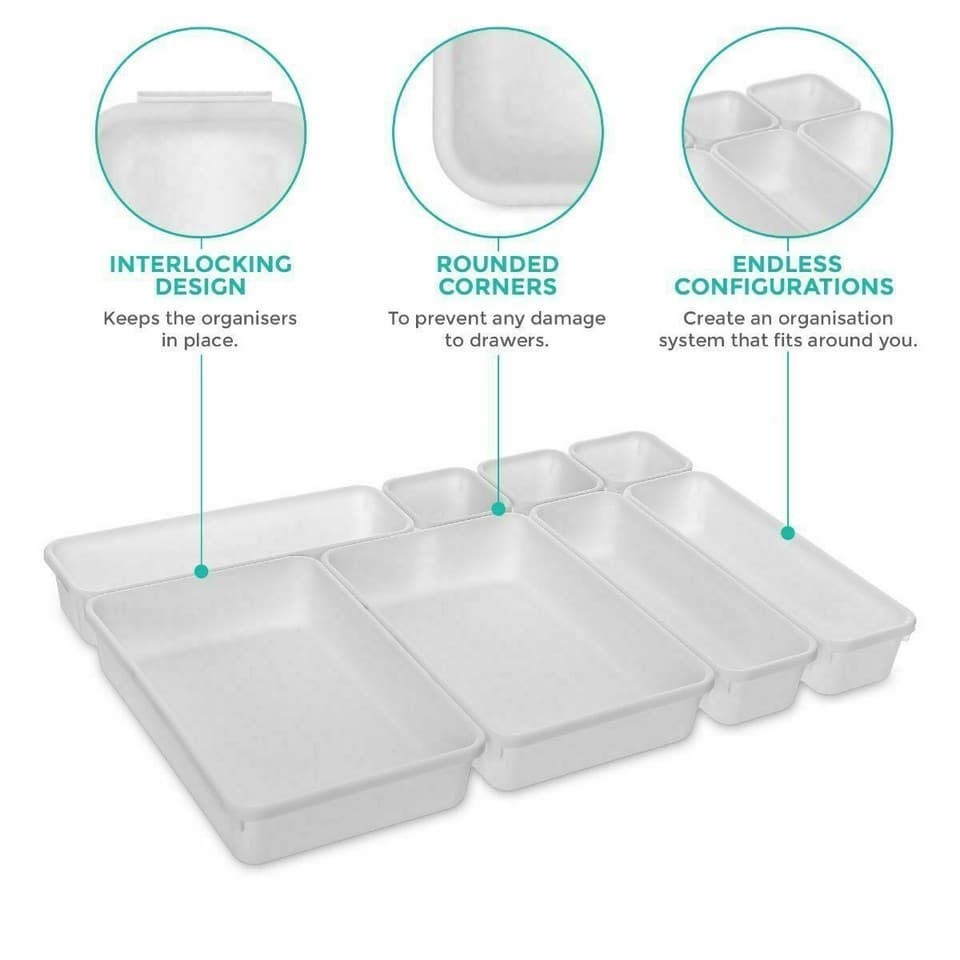 8pcs Desk Drawers Tidy Divider Tray 3-Size Interlocking Drawer ...