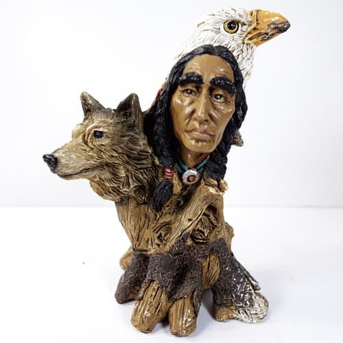 Bald Eagle Wolf Native American Figurine Resin Statue American Frontier ...