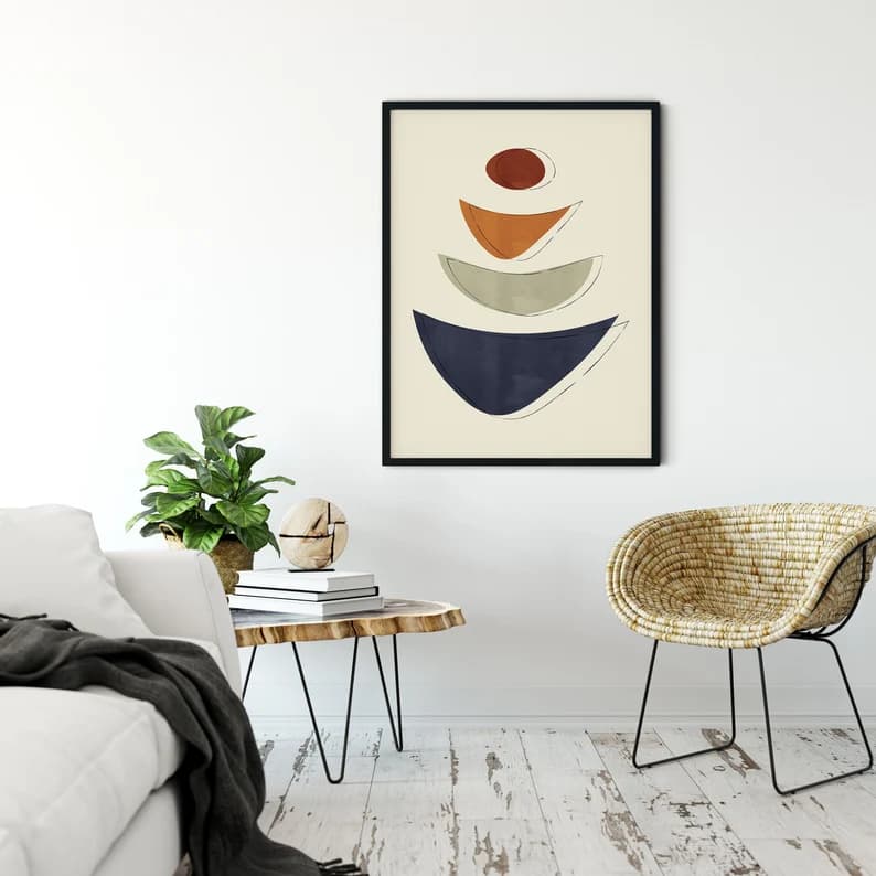 Modern Abstract Wall Art Print Retro Art Geometric | Etsy