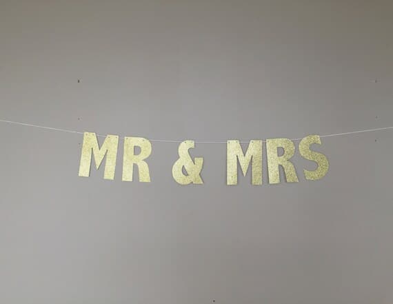 MR and MRS Banner in Gold Glitter Mr & Mrs Banner Wedding | Etsy