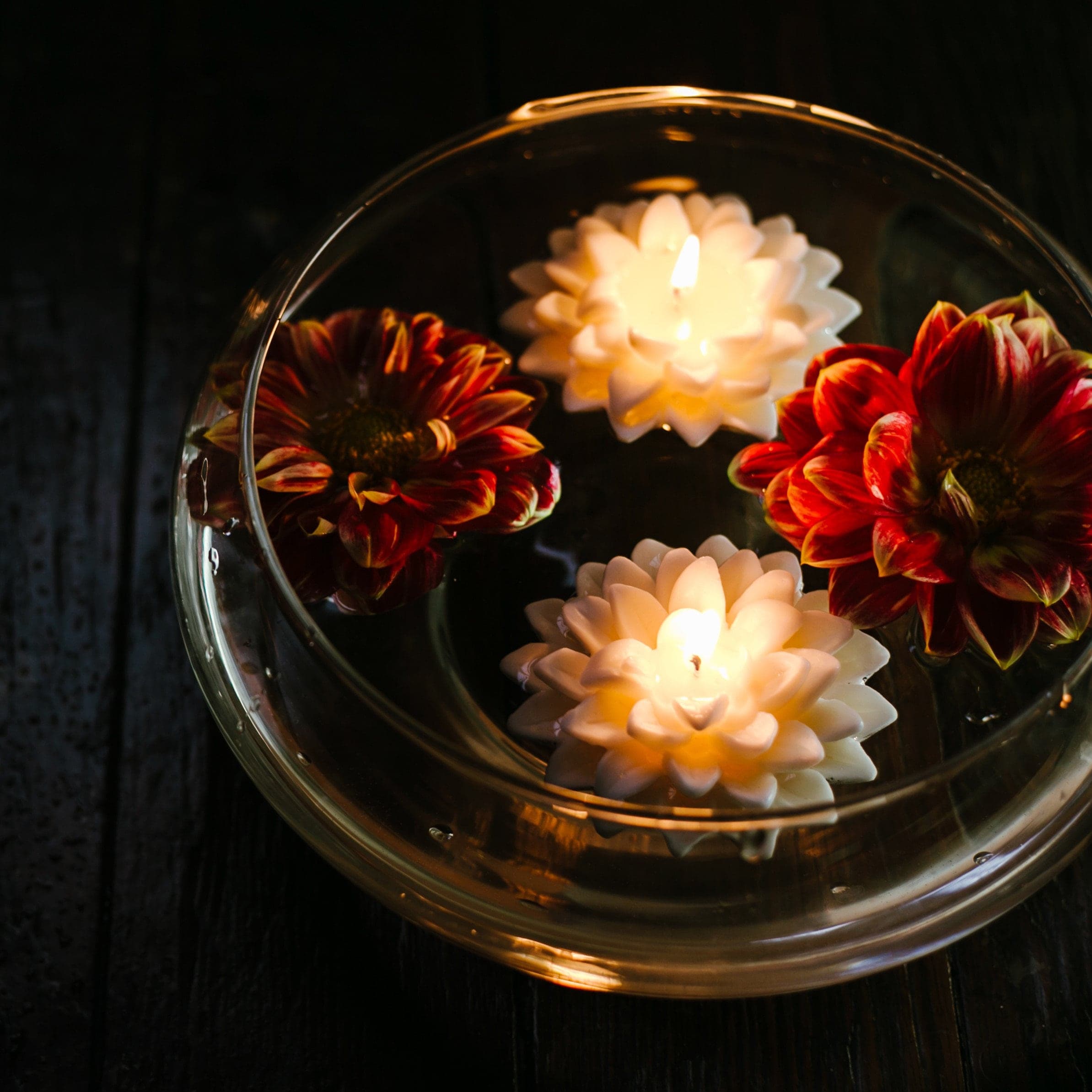 White Dahlia Flower Floating Candles - 3.5" Wedding Centerpiece Decor ...