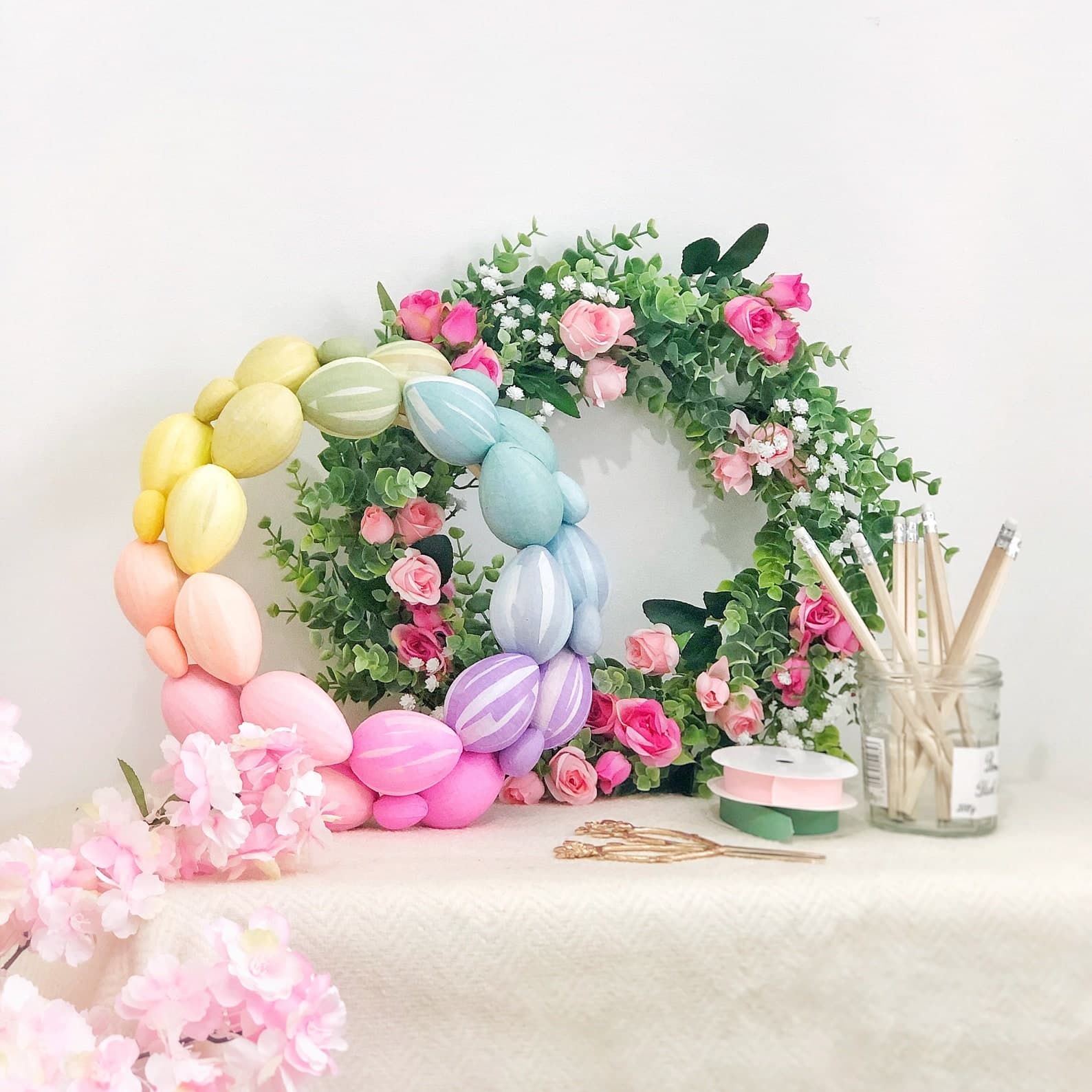 Easter Egg Wreath / Easter Decorations / Rainbow Wreath / Pastel Eggs ...
