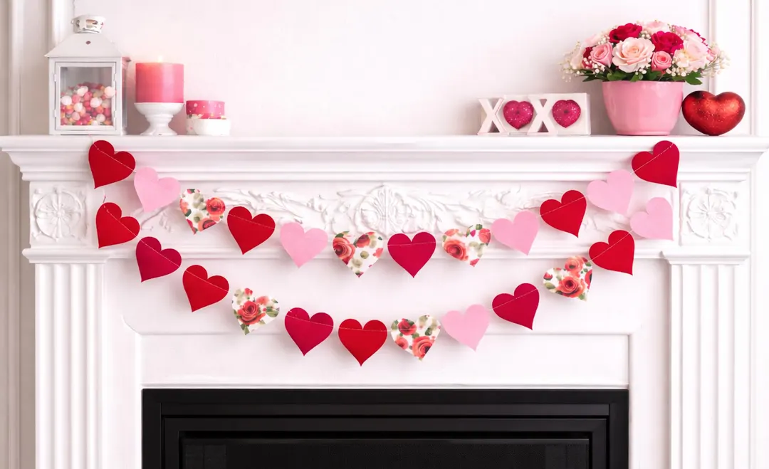 Valentine Heart Garland, Heart Garland With Floral Hearts, Valentine ...