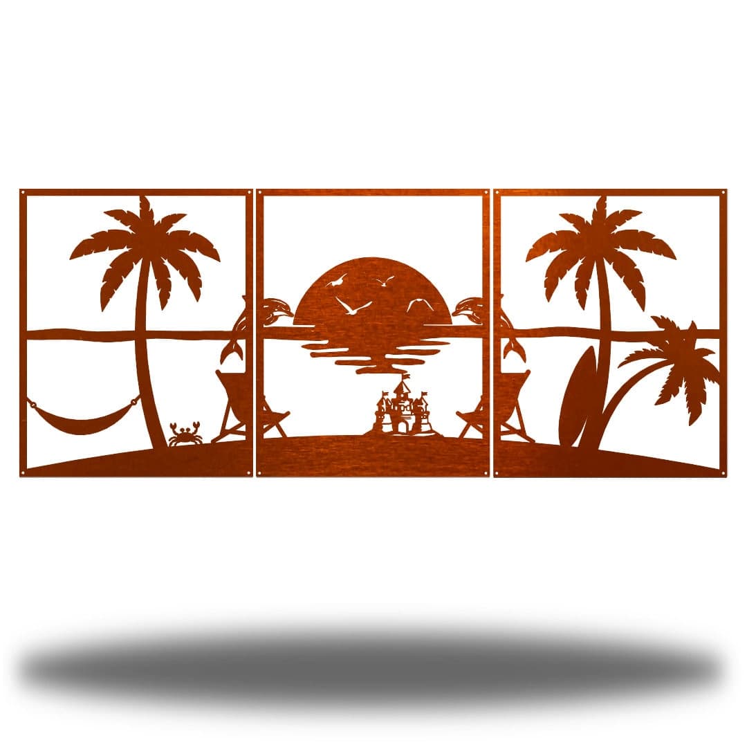 3 Panel Coastal Beach Scene Metal Wall Art | Riverside Designs Steel ...
