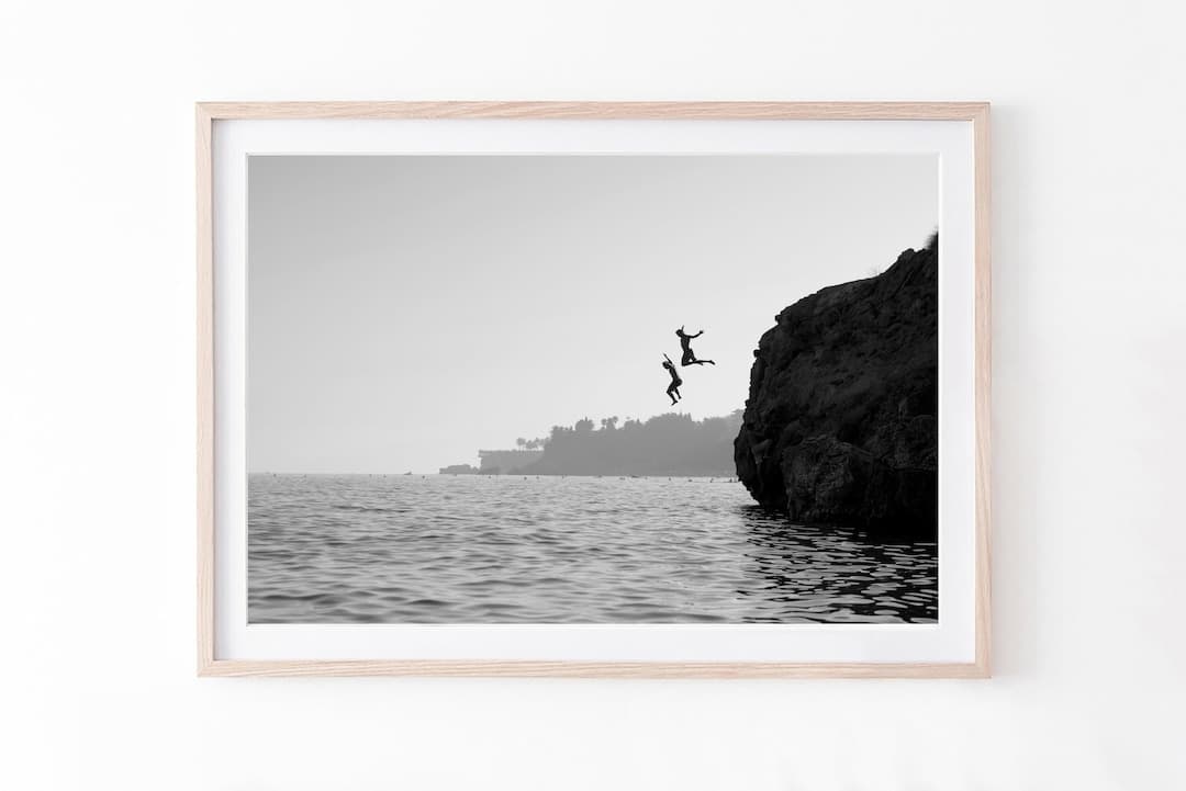 Ocean Print, Cliff Diving Wall Art, Black and White Photography, Home ...