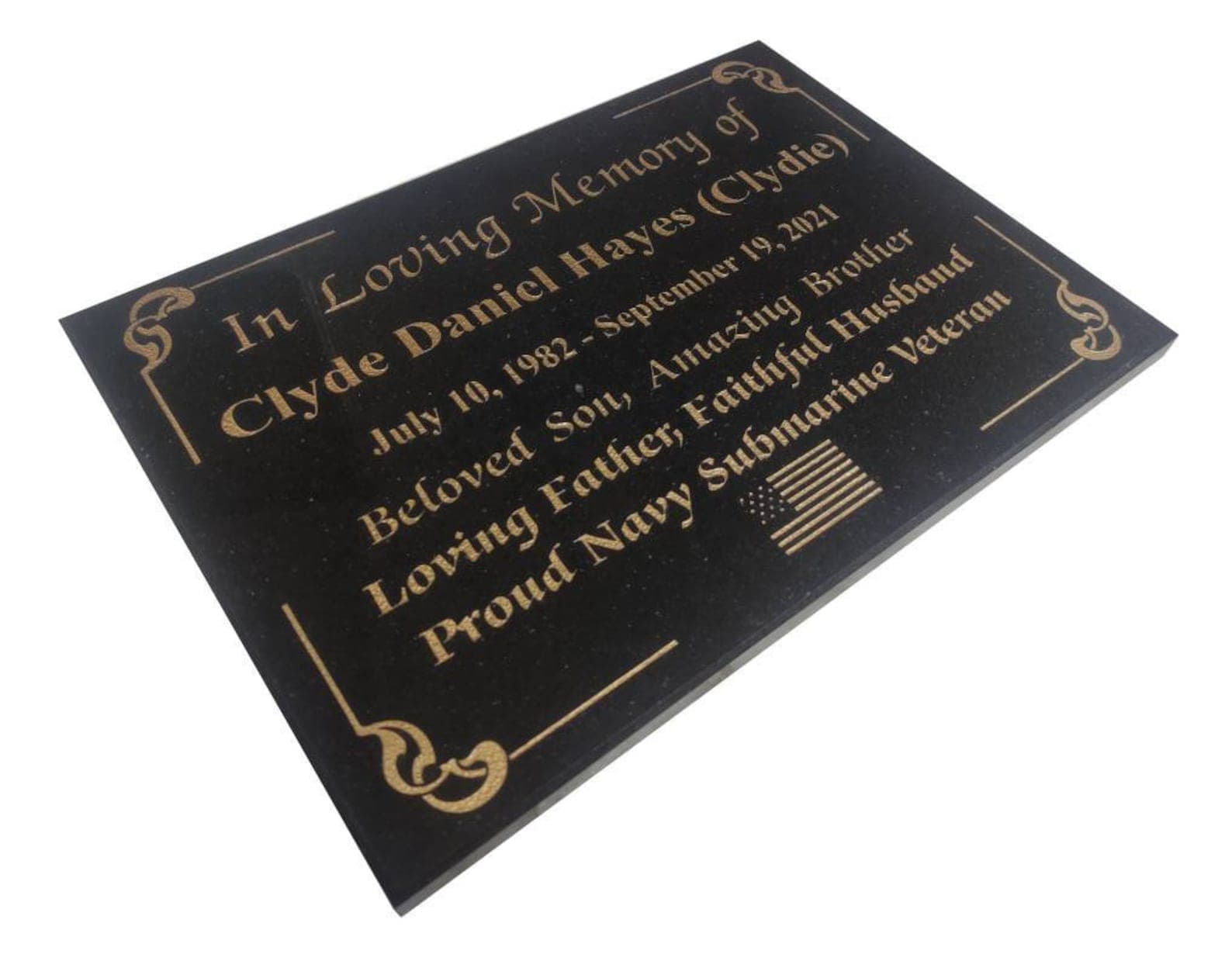 Memorial Plaque Human Grave Marker Black Granite Engraved Headstone ...