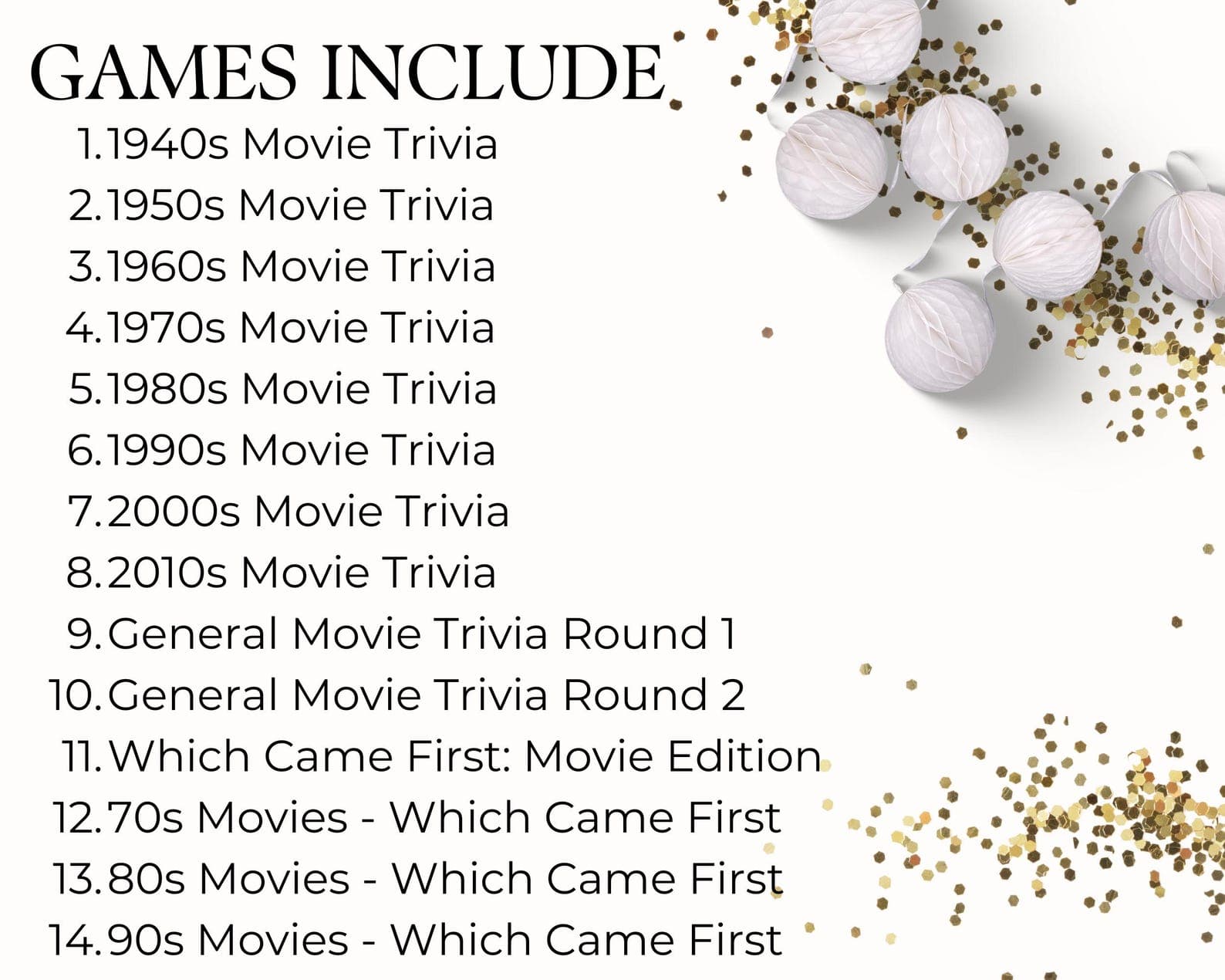 Movie Trivia Game, Decades Movie Quiz Party, Silver Screen Movie Quotes ...