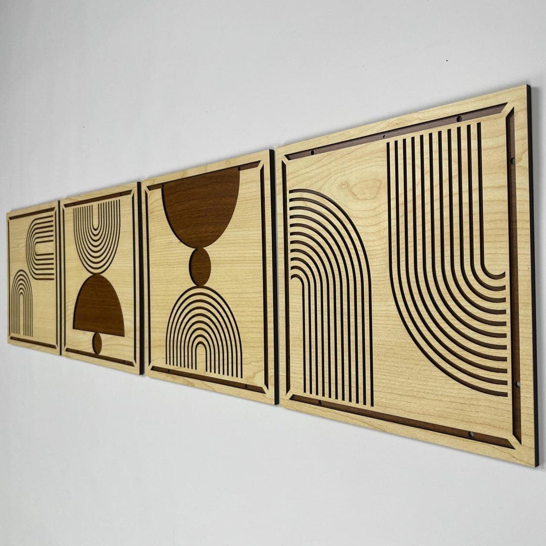 Modern Wood Wall Art Set, Boho Wooden Decor, Eclectic Mid Century Style ...