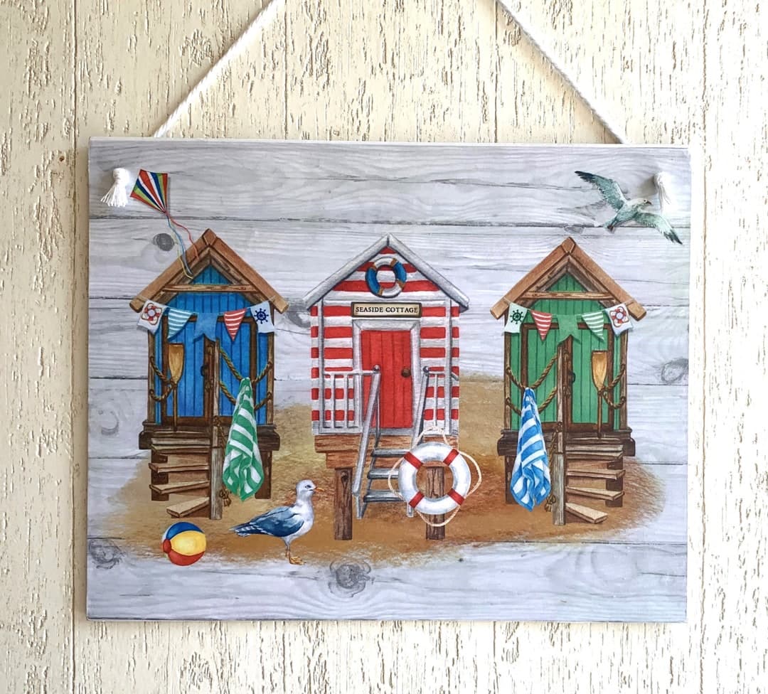Beach Huts Wall Hanging Picture Plaque Vintage Beach Coastal Wall Sign ...