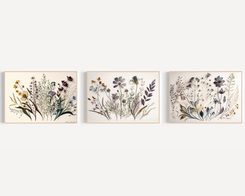 Vintage Pressed Wildflower Wall Art Prints, Printable Pressed ...