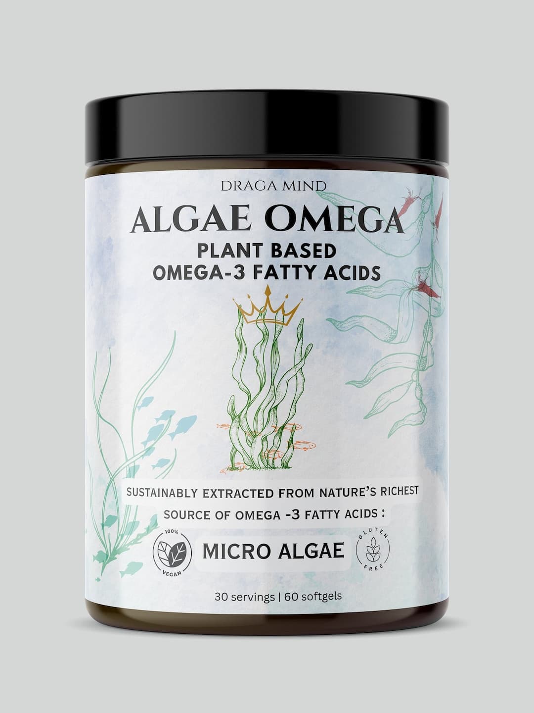 Vegan Algae Omega 3 Fatty Acids Soft Gels | 450mg DHA - 200mg EPA ...