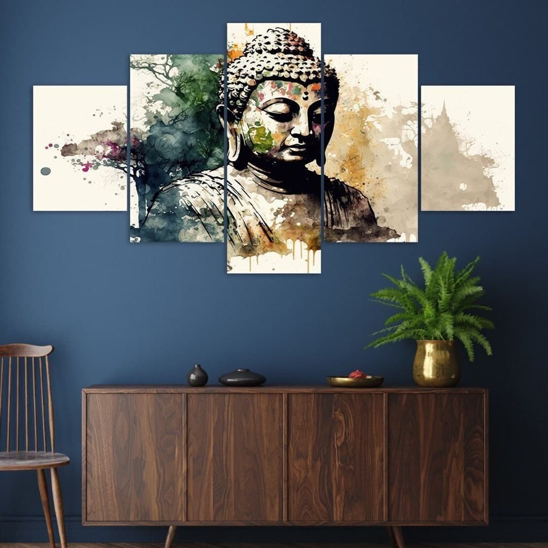 Watercolor Buddha Figure 5 Piece Canvas Wall Art Framed Multi Panel ...