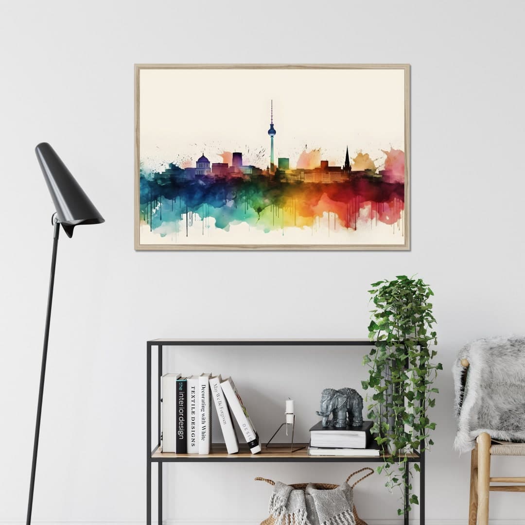Berlin Skyline Watercolor Painting, City Landscape Framed Canvas ...