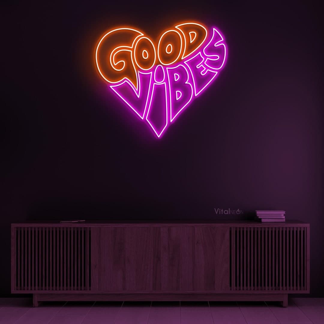 Good Vibes Neon Sign, Good Vibes LED Light, Heart Wall Decor, Good ...
