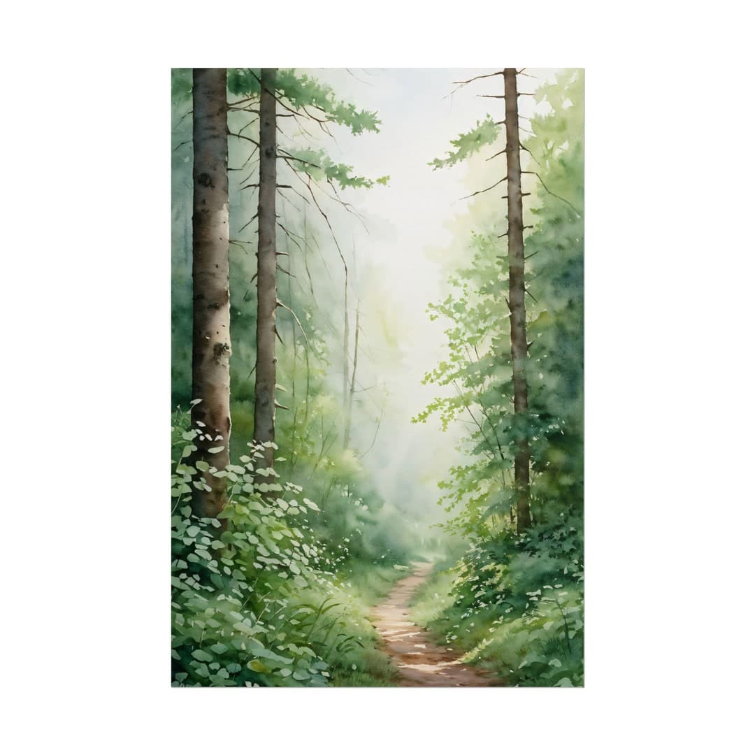 Forest Path Watercolor Art Print, Trees, Woodland, Watercolor Painting ...