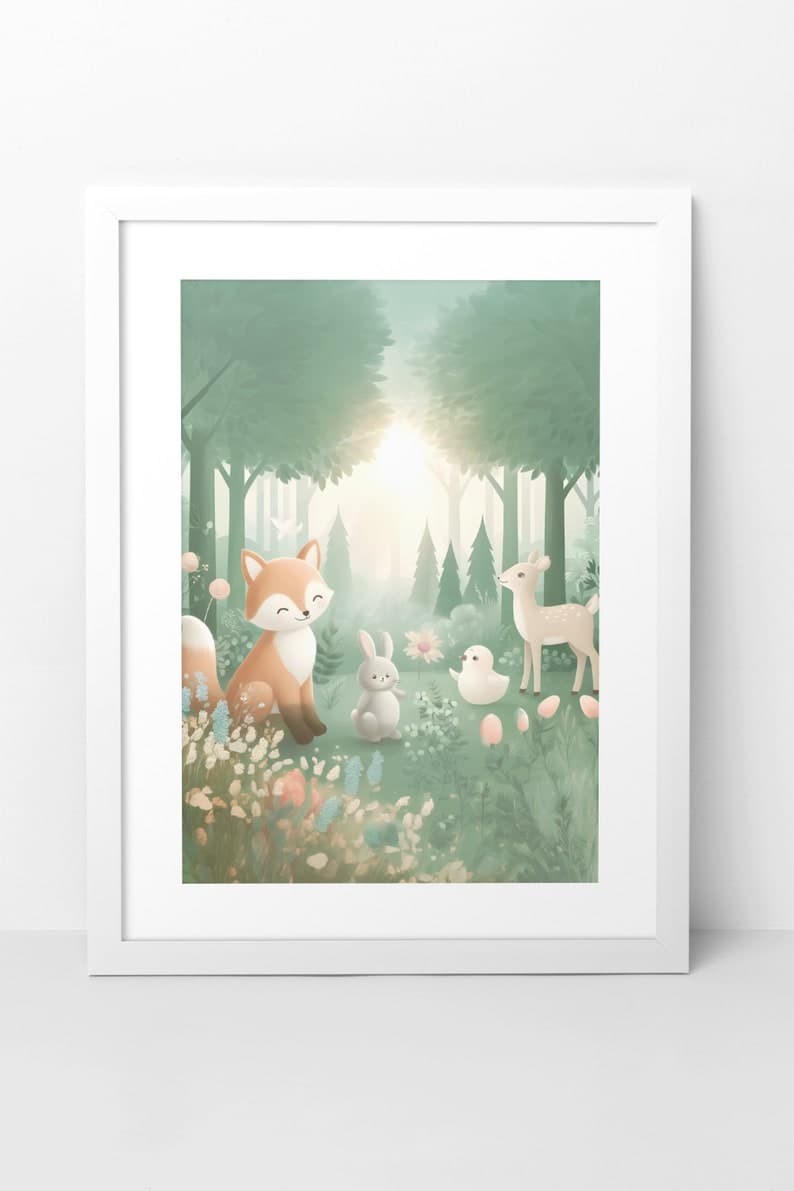 Enchanted Forest Friends Nursery Print – Adorable Woodland Animal Wall ...