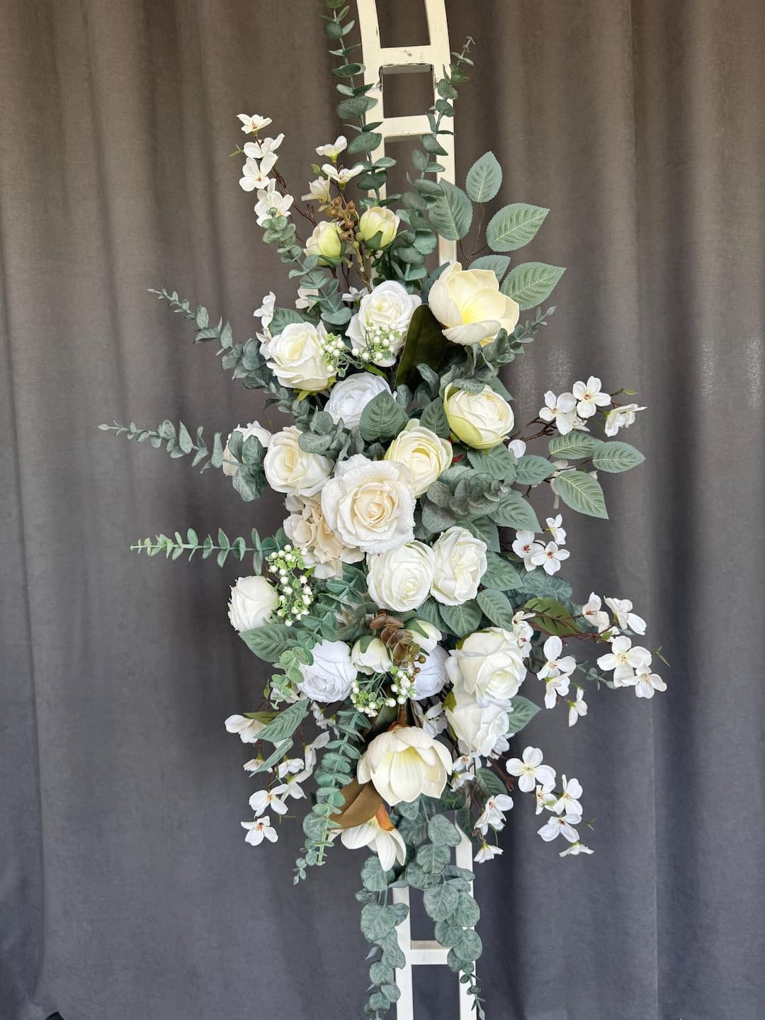 Boho Wedding Flower Arch, White and Green Wedding Ceremony Flower, Faux ...