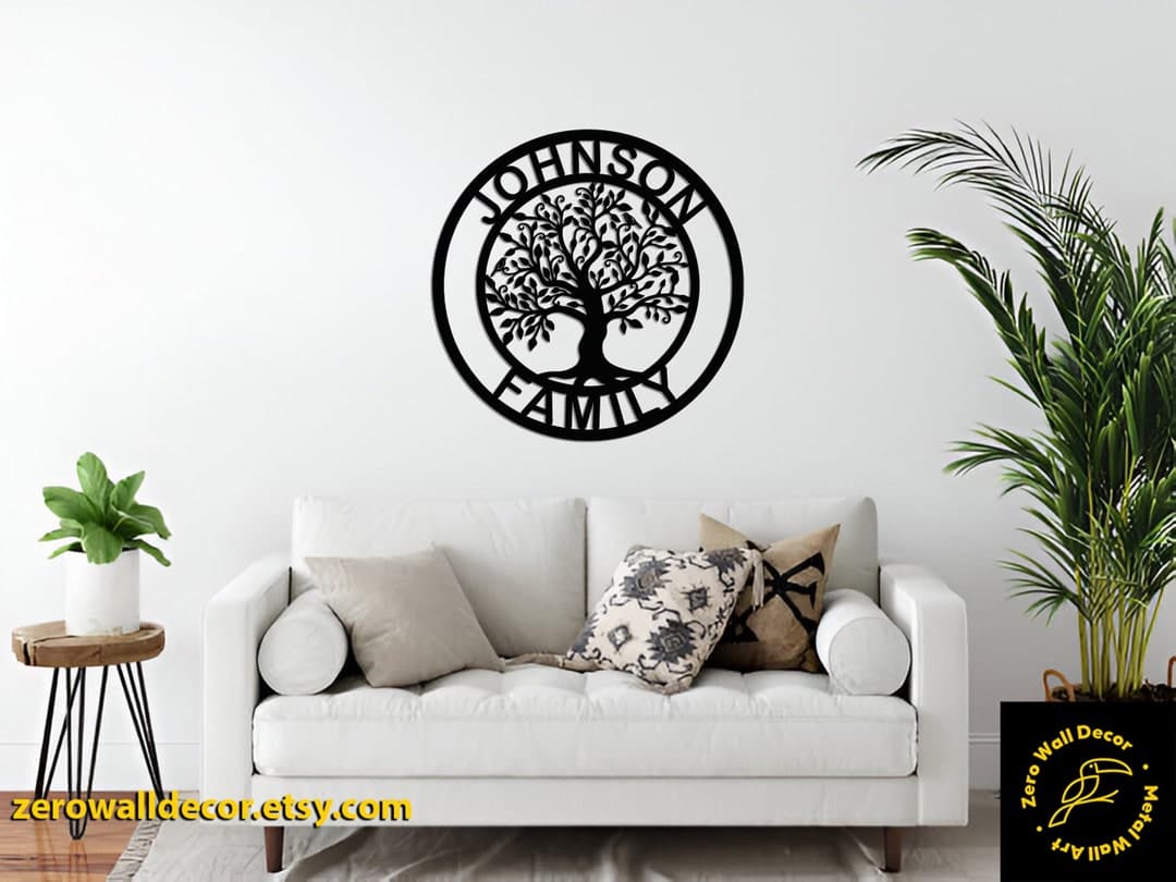 Personalized Family Tree, Metal Wall Art, Name Surname Sign, Custom ...