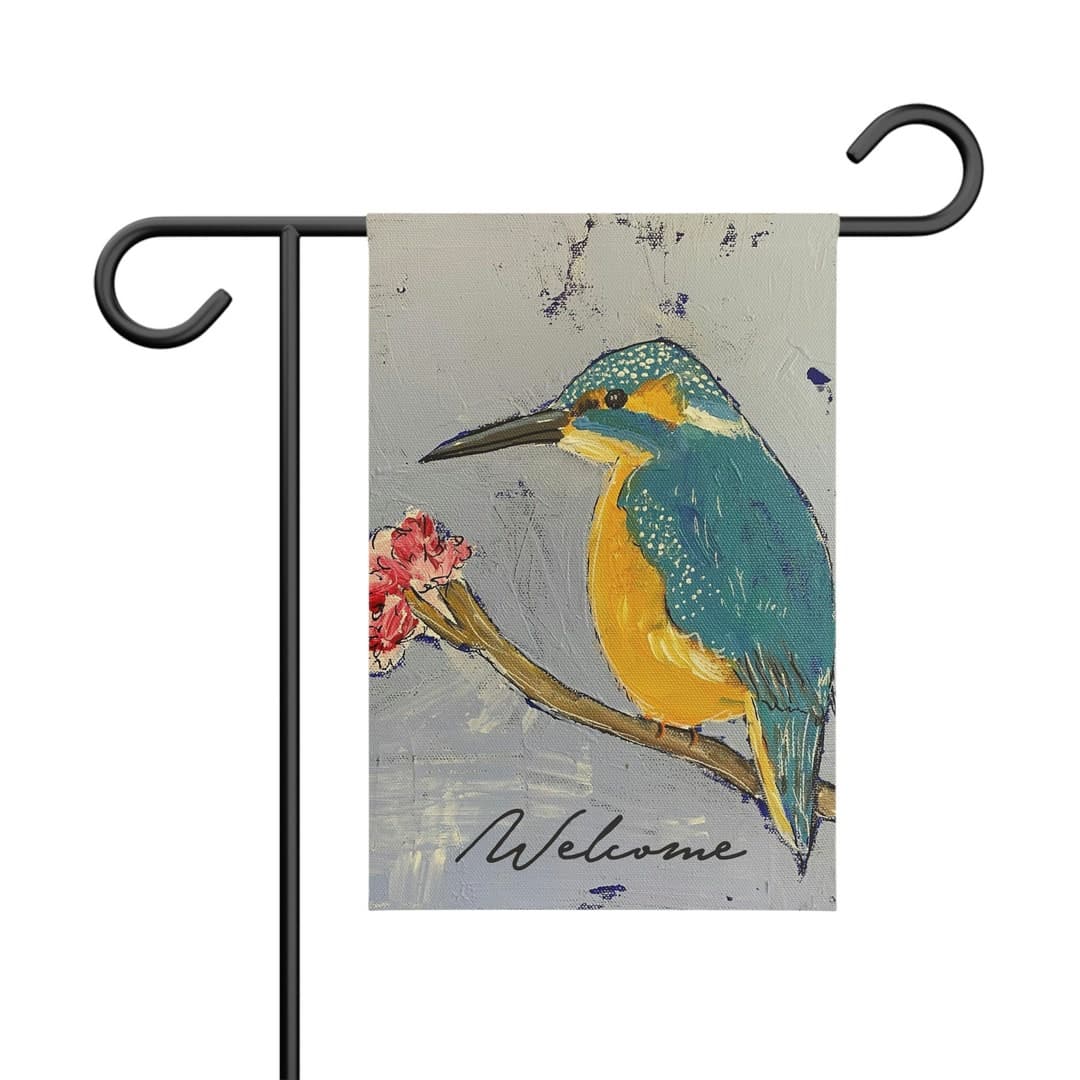 Garden Banner, Garden Flag, Bird Art, Welcome, Kingfisher Bird ...