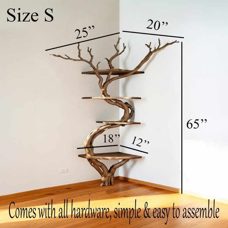 Tree Branch Book Shelf Floating Corner Floating Shelves Handmade ...