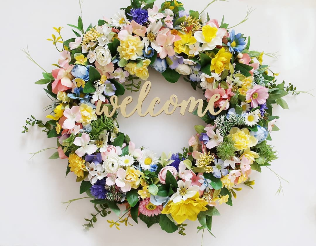 Spring Floral Wreath Outdoor Easter Wreath Spring Flower Wreath Easter ...