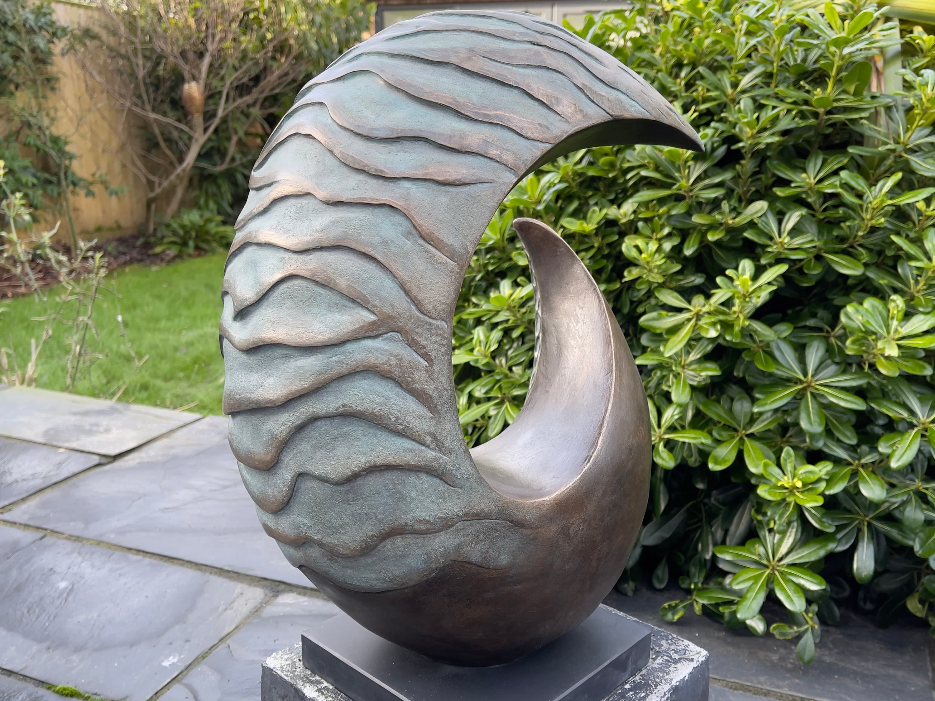 Garden sculpture abstract, modern bronze with verdigris patina statue ...