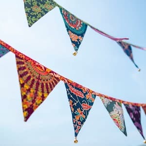 Colourful Bunting /patchwork Style Garland With Brass Bells - Etsy