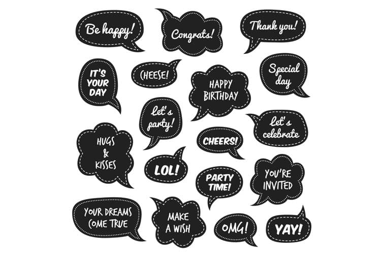 Party props. Photo booth comic speech bubbles with funny phr