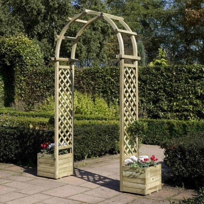 Rowlinson Arch With Planters | Wooden & Metal Garden Arches